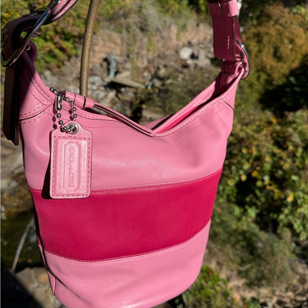 Coach Rugby Stripe Pink Leather Bleecker Duffle Bag & dustbag Barbiecore